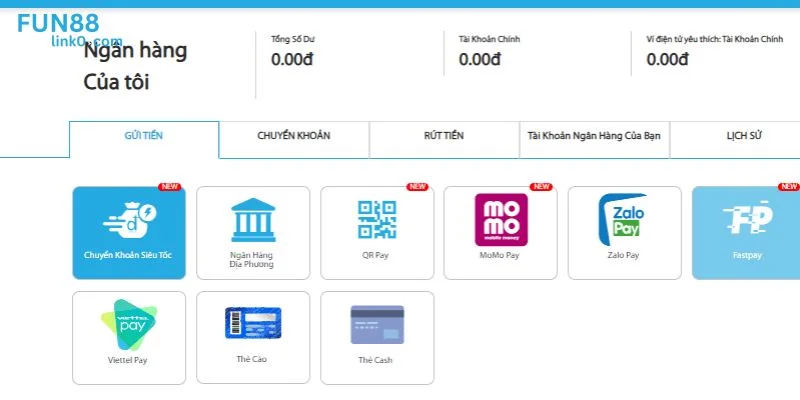 Tay chơi lựa chọn phương thức nạp tiền tại FUN88.